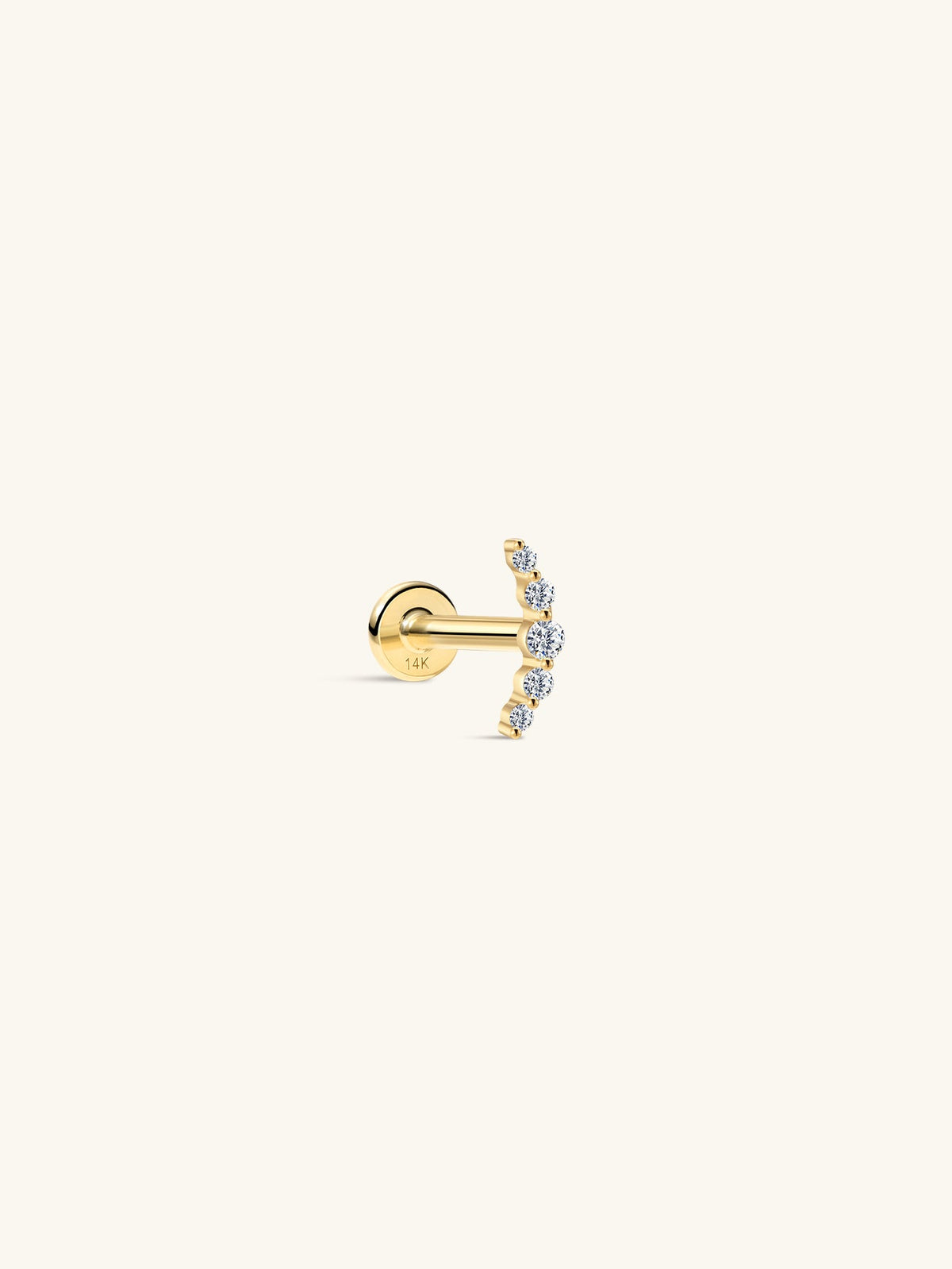 KOSINER 14K Solid Gold Dainty Pave Crescent Flat Back Stud