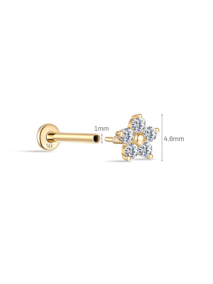 KOSINER 14K Solid Gold Delicate Five-Petal Flower Flat Back Stud