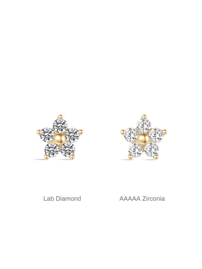 KOSINER 14K Solid Gold Delicate Five-Petal Flower Flat Back Stud