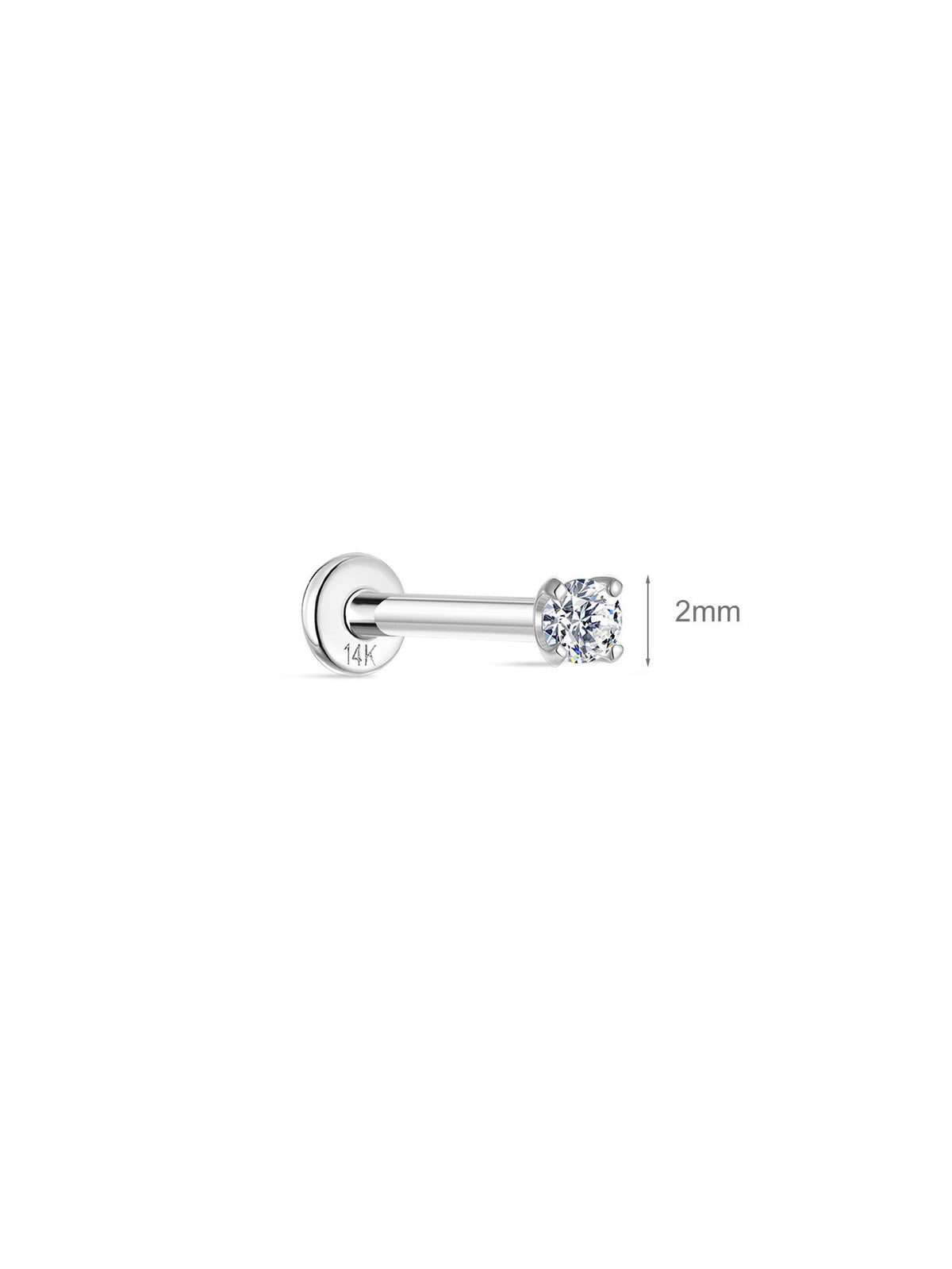 KOSINER 14K Solid Gold Minimalist 2MM Flat Back Stud