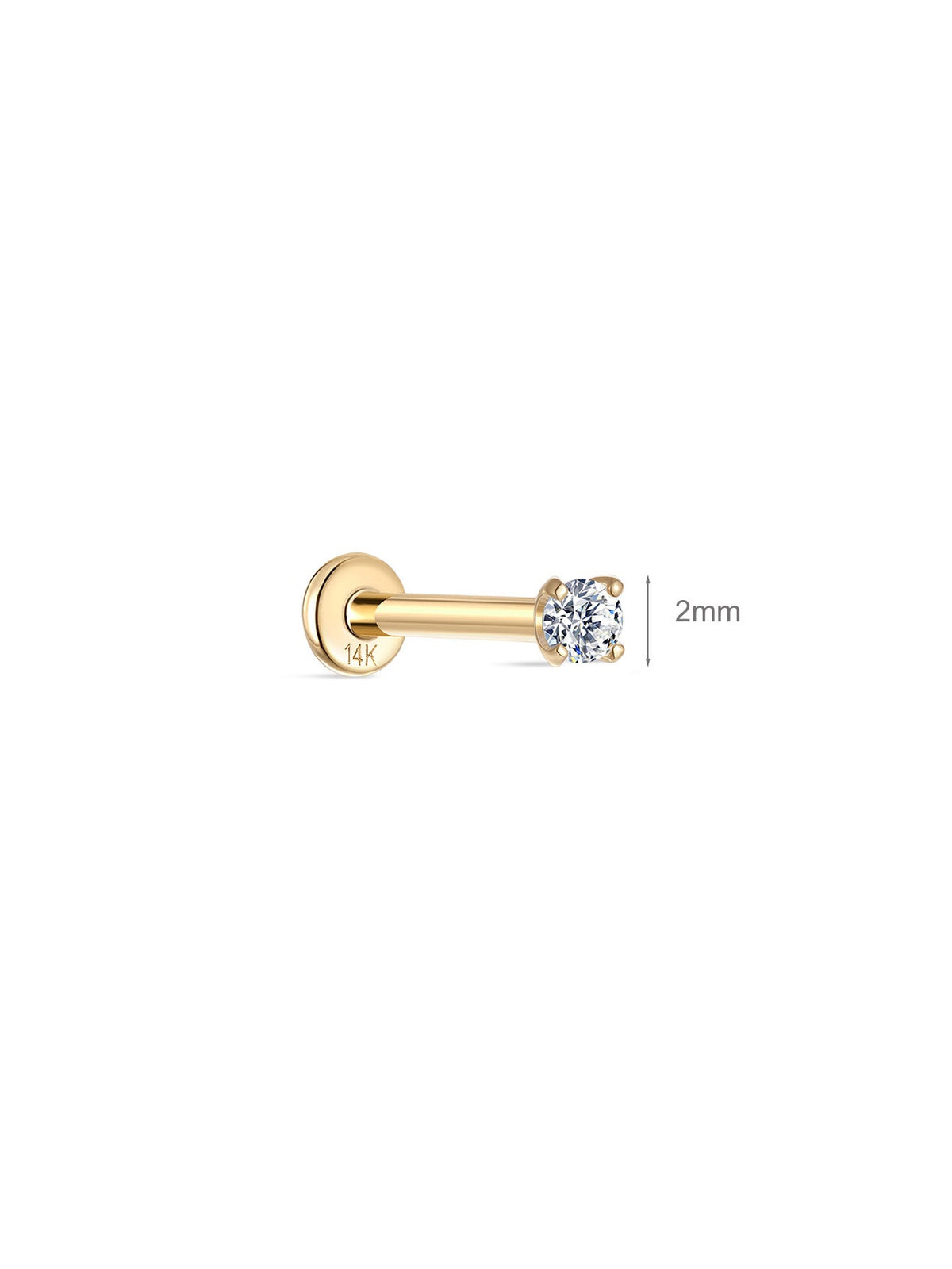 KOSINER 14K Solid Gold Minimalist 2MM Flat Back Stud