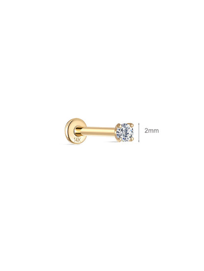 KOSINER 14K Solid Gold Minimalist 2MM Flat Back Stud