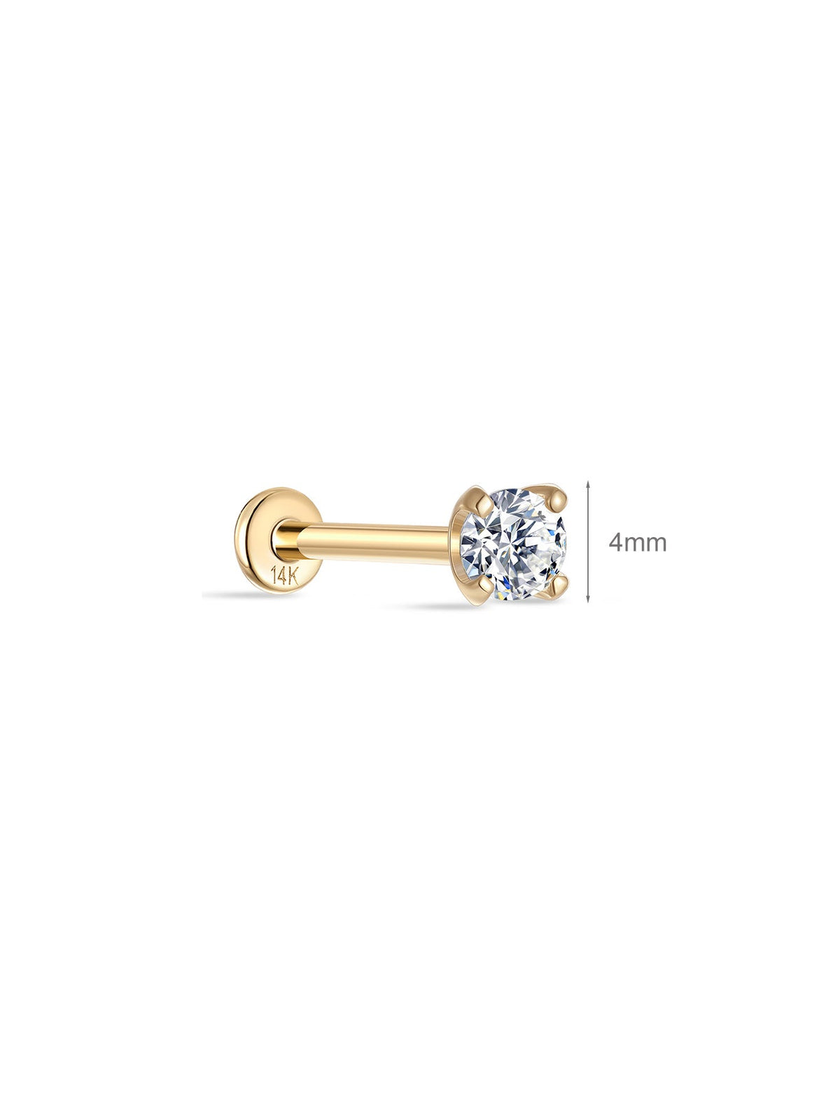 KOSINER 14K Solid Gold Minimalist 4MM Flat Back Stud