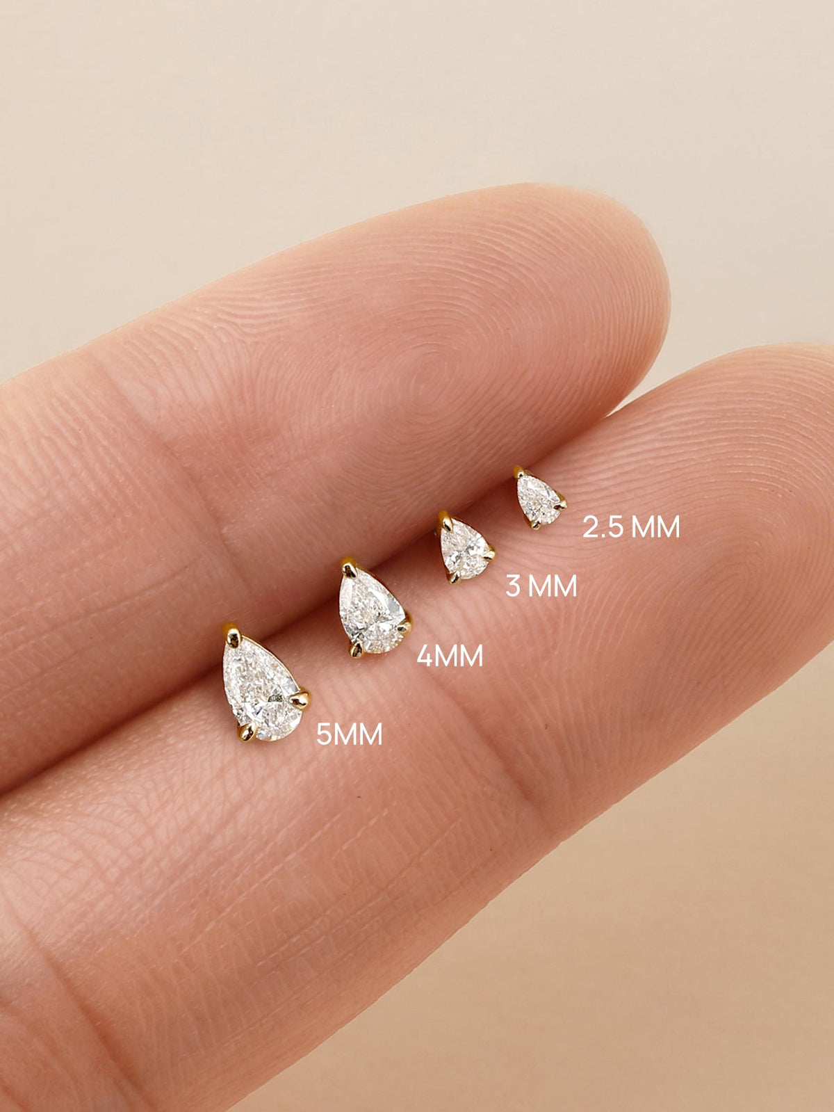 KOSINER 14K Solid Gold Pear Lab-Grown Diamond Flat Back Stud