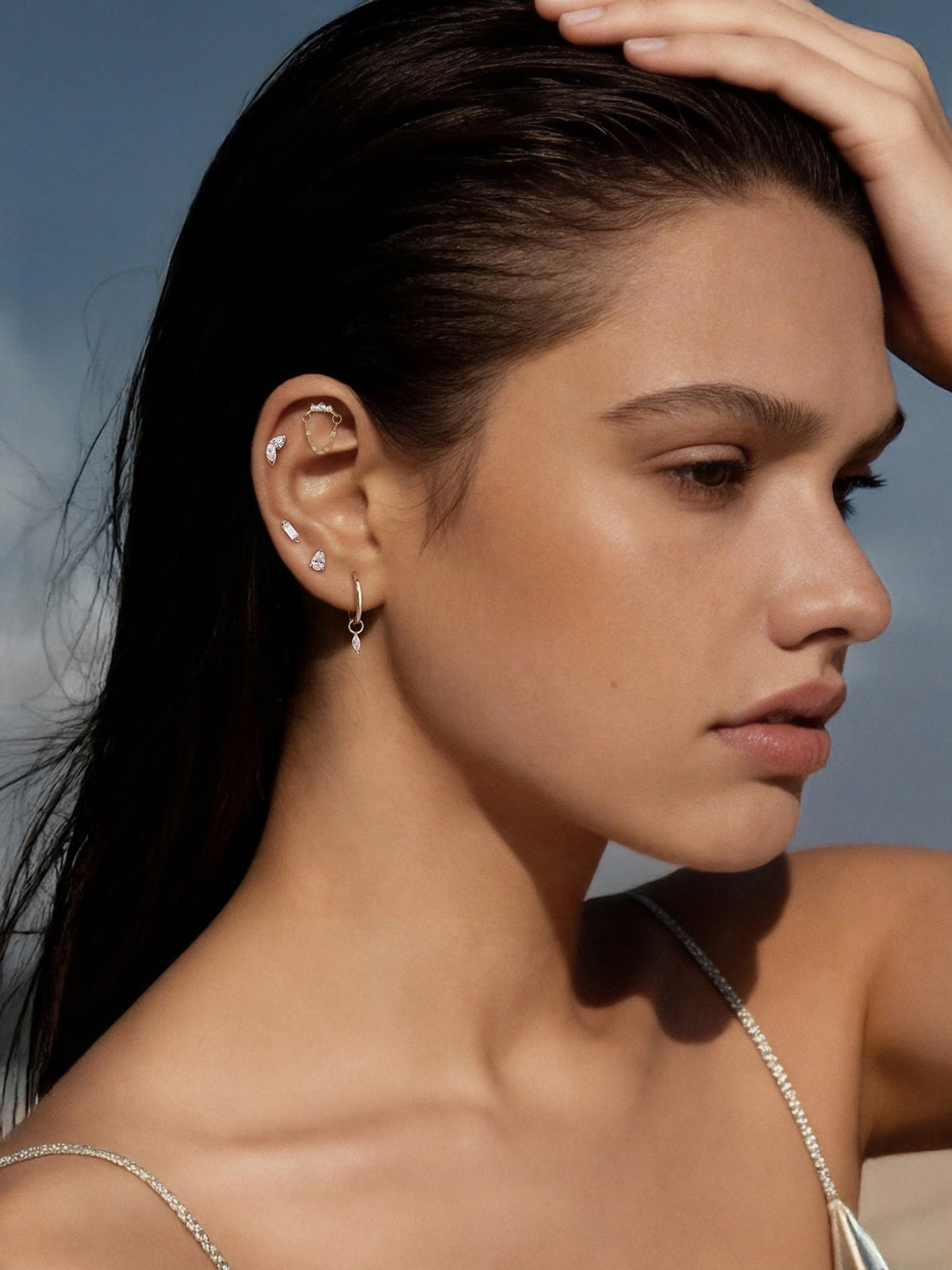 KOSINER 14k Solid Gold Baguette Lab-Grown Flatback Stud