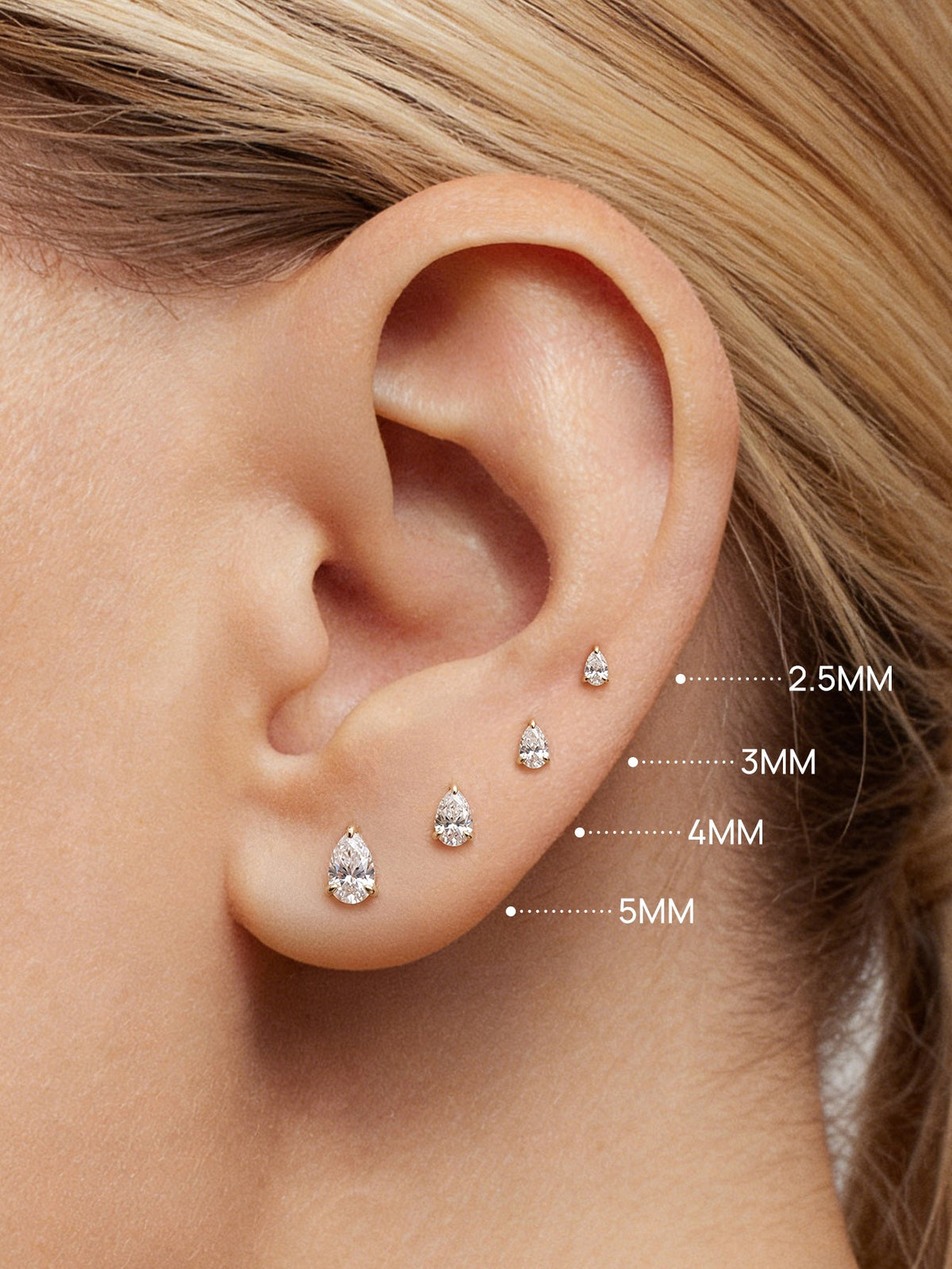 KOSINER 14K Solid Gold Pear Lab-Grown Diamond Flat Back Stud