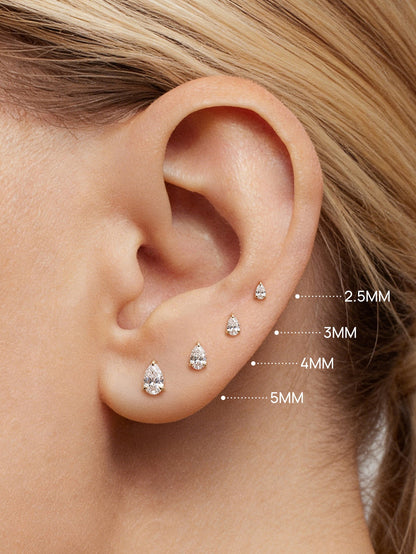 KOSINER 14K Solid Gold Pear Lab-Grown Diamond Flat Back Stud