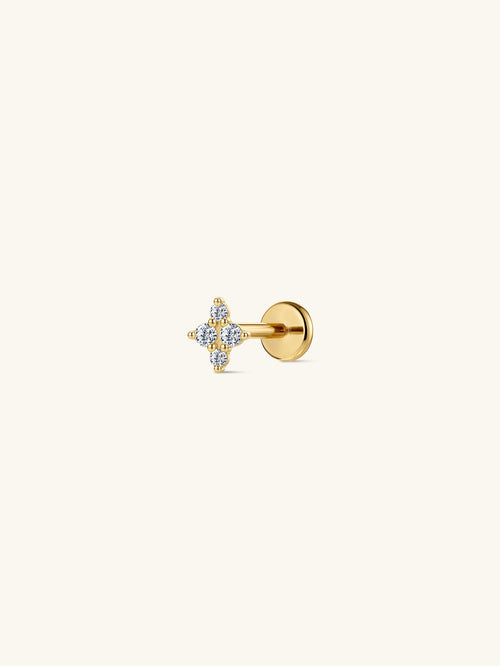KOSINER 14K Solid Gold Clover Lab-Grown Diamond Flat Back Stud
