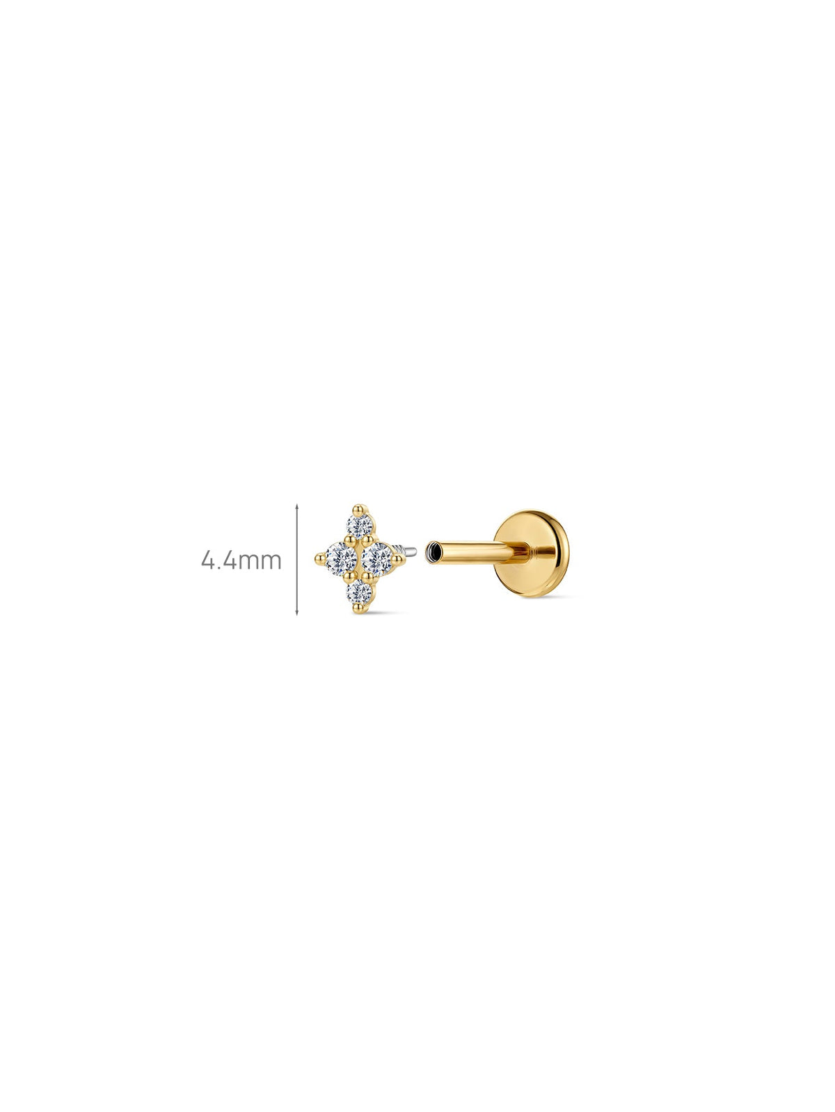 KOSINER 14K Solid Gold Clover Lab-Grown Diamond Flat Back Stud