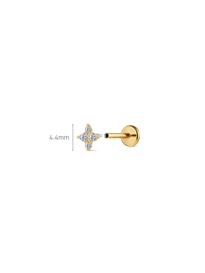 KOSINER 14K Solid Gold Clover Lab-Grown Diamond Flat Back Stud