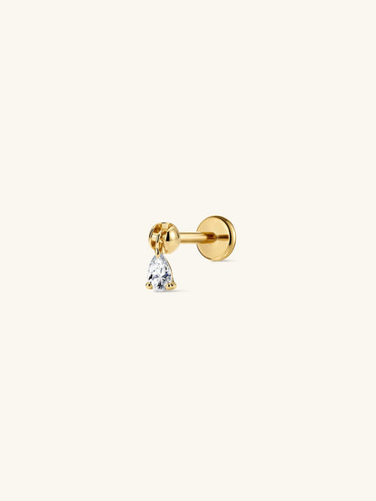 KOSINER 14K Solid Gold Floating Pear Lab-Grown Diamond Flat Back Stud