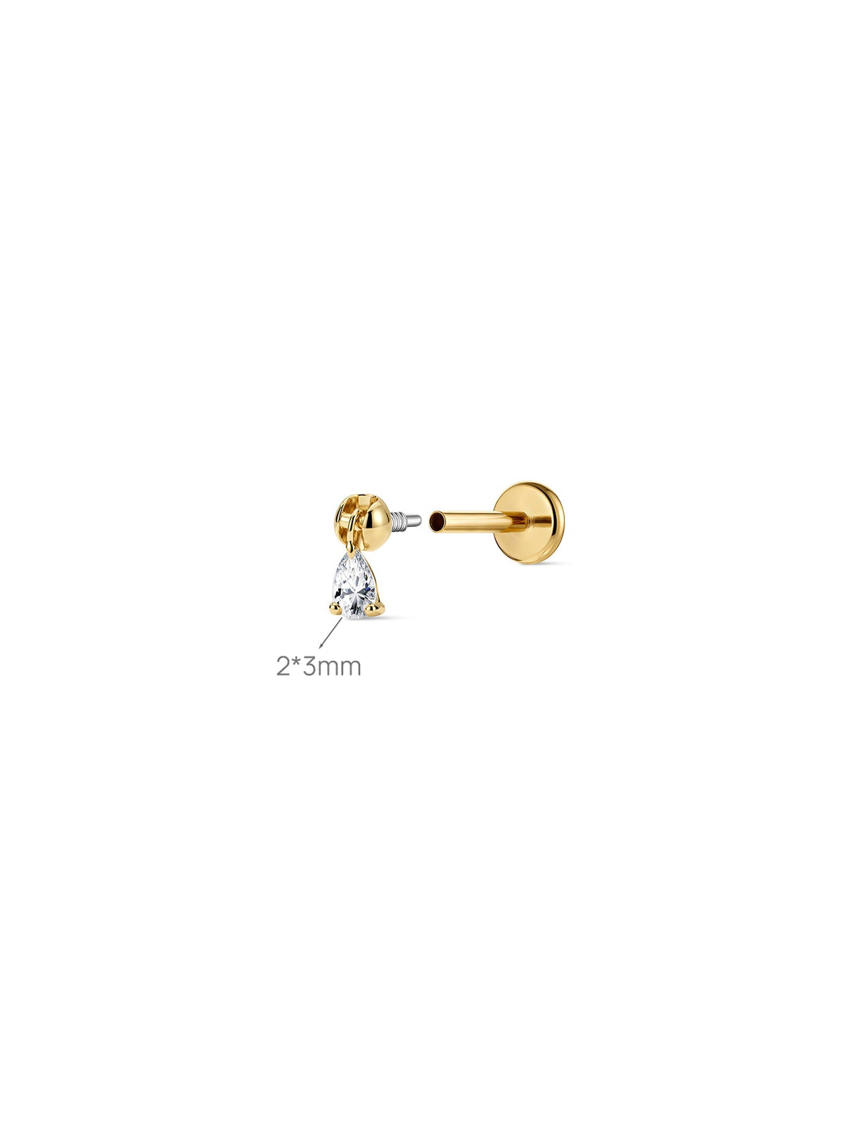 KOSINER 14K Solid Gold Floating Pear Lab-Grown Diamond Flat Back Stud