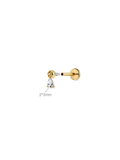 KOSINER 14K Solid Gold Floating Pear Lab-Grown Diamond Flat Back Stud