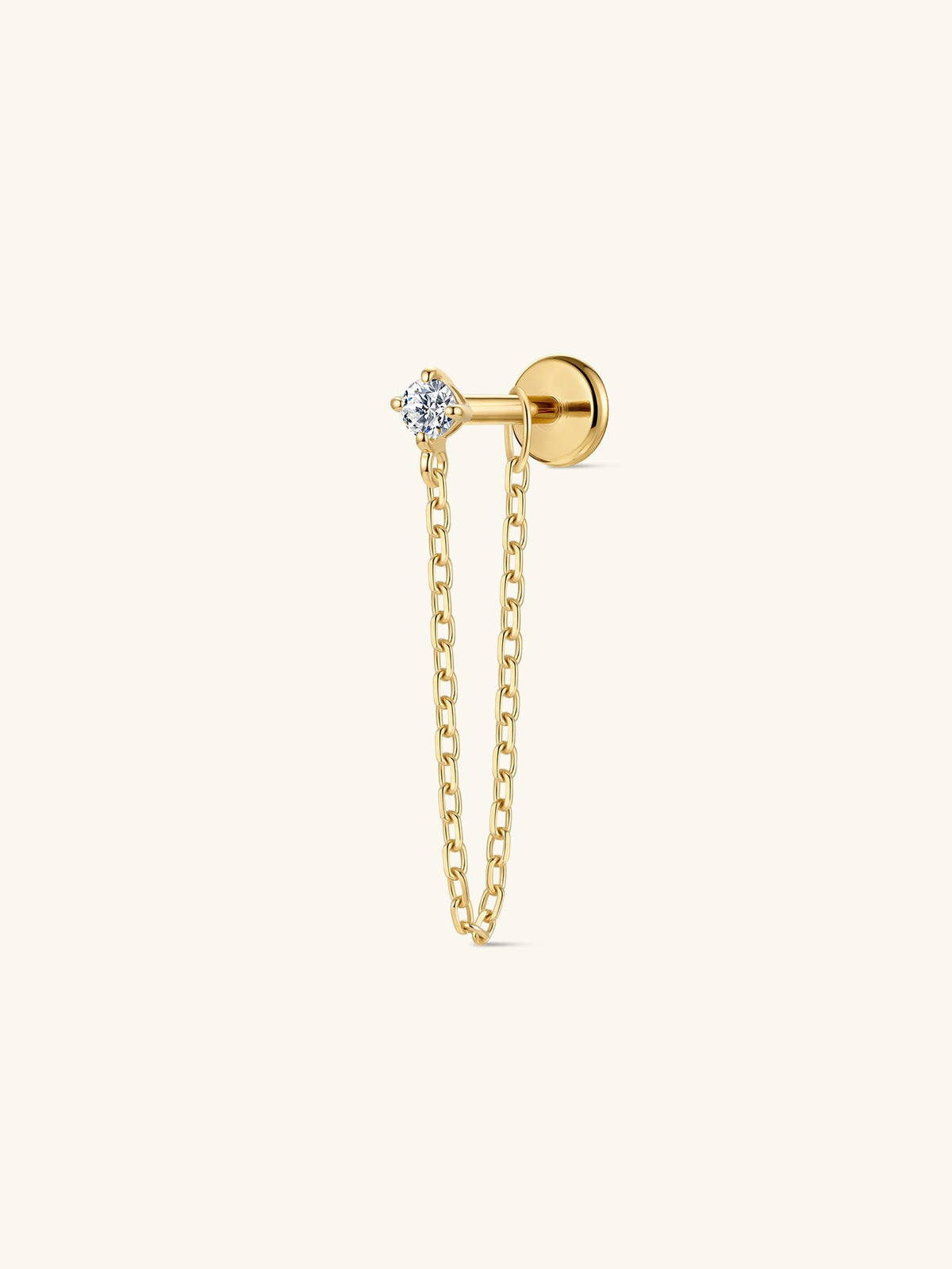 KOSINER 14K Solid Gold Lab-Grown Diamond Chain Drop Stud