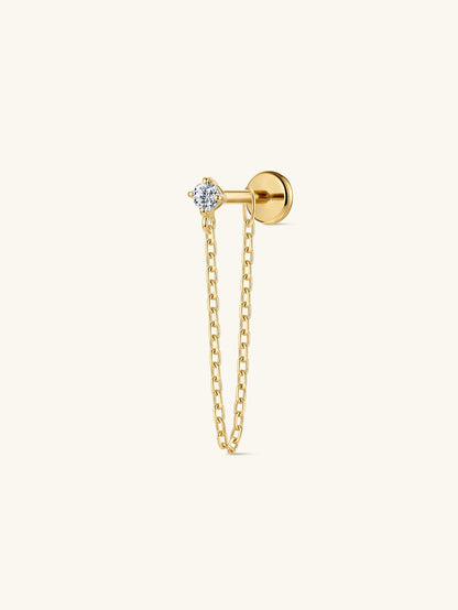 KOSINER 14K Solid Gold Lab-Grown Diamond Chain Drop Stud