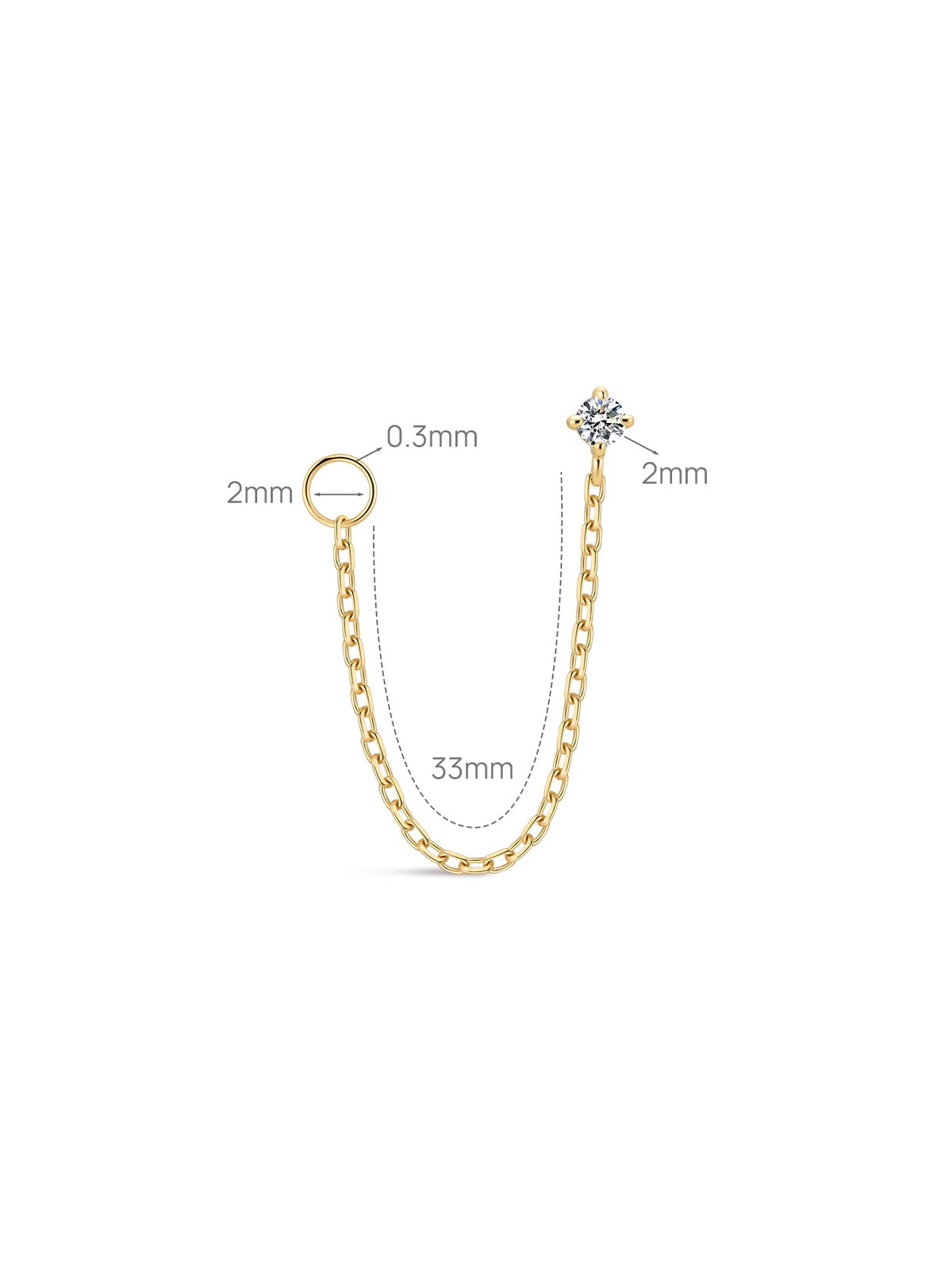 KOSINER 14K Solid Gold Lab-Grown Diamond Chain Drop Stud