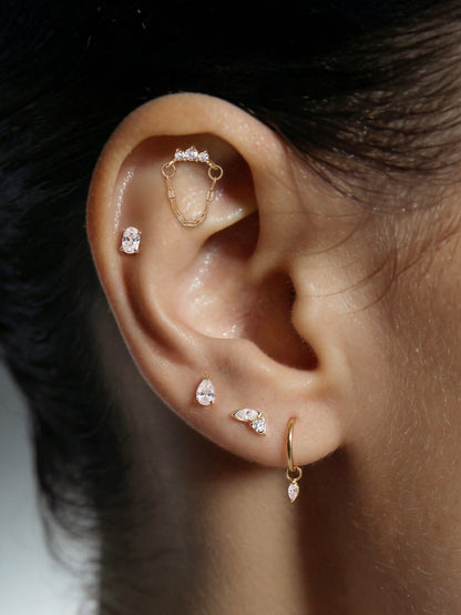 KOSINER 14K Solid Gold Oval Lab-Grown Diamond Flat Back Stud