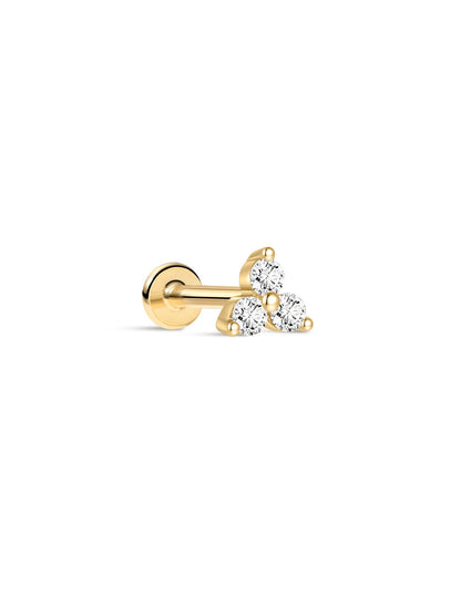 KOSINER 14K Solid Gold Minimalist Trinity Flat Back Stud