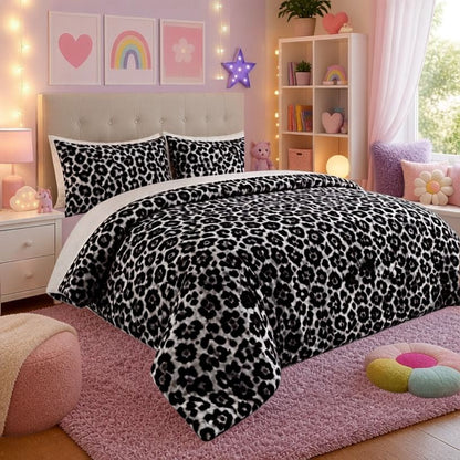 Leopard Print Duvet Cover Set with Pillowcases, Soft Microfiber All-Season Bedding for Twin, Full, Queen & King Beds
