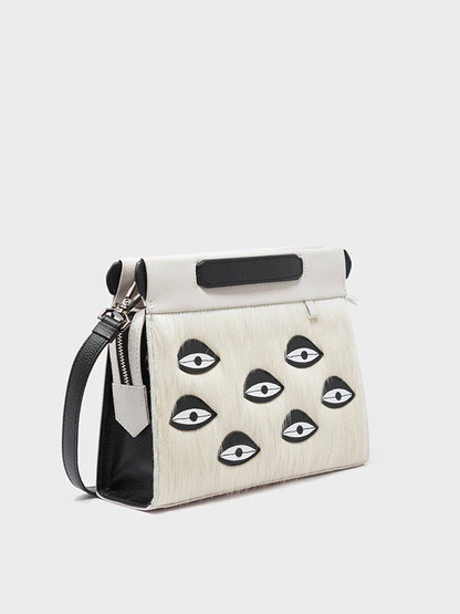 Small Vali Crossbody Cream Leather Bag: Eyes (Cream Fur)