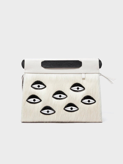 Small Vali Crossbody Cream Leather Bag: Eyes (Cream Fur)
