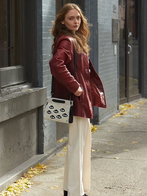 Small Vali Crossbody Cream Leather Bag: Eyes (Cream Fur)