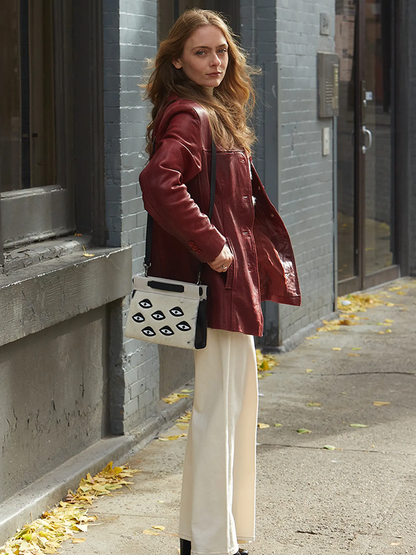Small Vali Crossbody Cream Leather Bag: Eyes (Cream Fur)