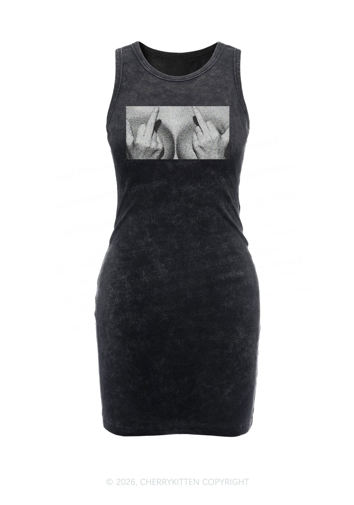 Middle Finger Bxxbs Y2K Washed Tank Dress Cherrykitten