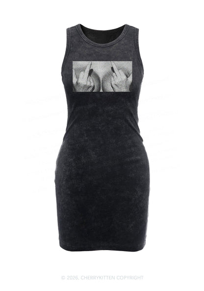 Middle Finger Bxxbs Y2K Washed Tank Dress Cherrykitten