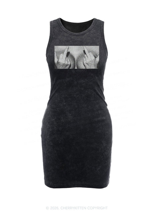 Middle Finger Bxxbs Y2K Washed Tank Dress Cherrykitten