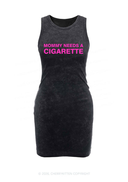 Mommy Needs A Cigarette Y2K Washed Tank Dress Cherrykitten