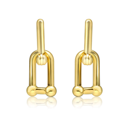 U-Shape Ball Chain Chunky Gold Plated Earring with Gift Pouch
