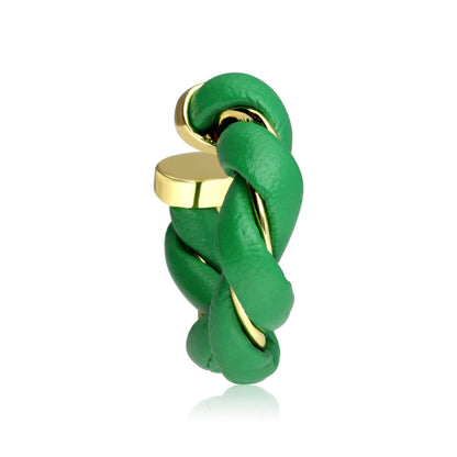Gold-Plated Twisted Leather Hoop Earrings with Gift Pouch