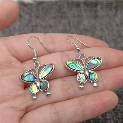 Abalone Shell Butterfly Charm Dangle Earrings