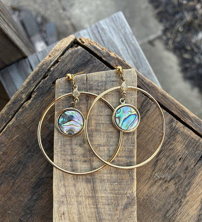 Abalone Shell & Gold Hoop Earrings