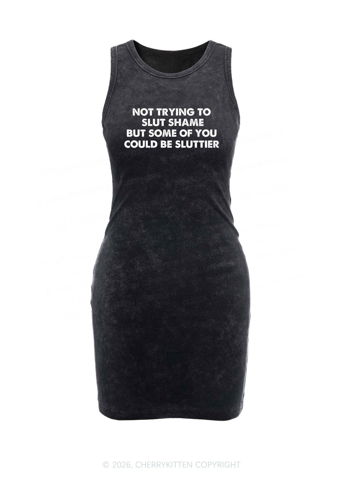 Not Trying To Slxt Shame Y2K Washed Tank Dress Cherrykitten