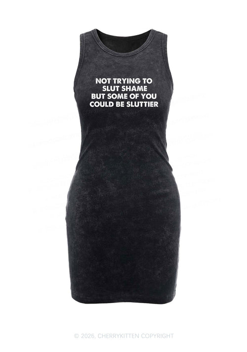Not Trying To Slxt Shame Y2K Washed Tank Dress Cherrykitten