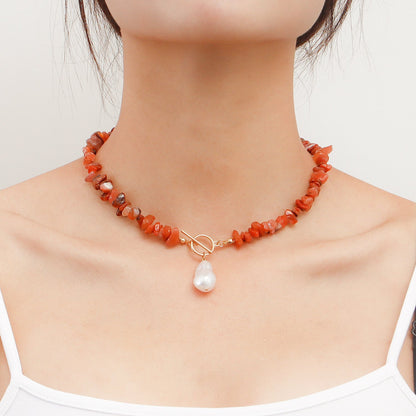 Vintage Sexy Red Gravel Natural Stone Necklace