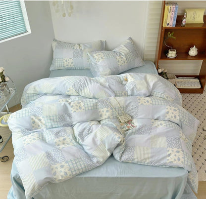 Blue Floral Patchwork Cotton Gauze Duvet Cover Set – Soft Breathable Luxury Bedding