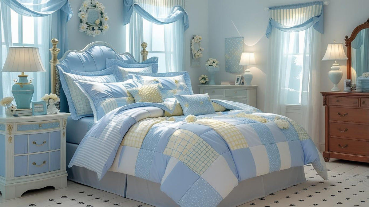 Blue Floral Patchwork Cotton Gauze Duvet Cover Set – Soft Breathable Luxury Bedding