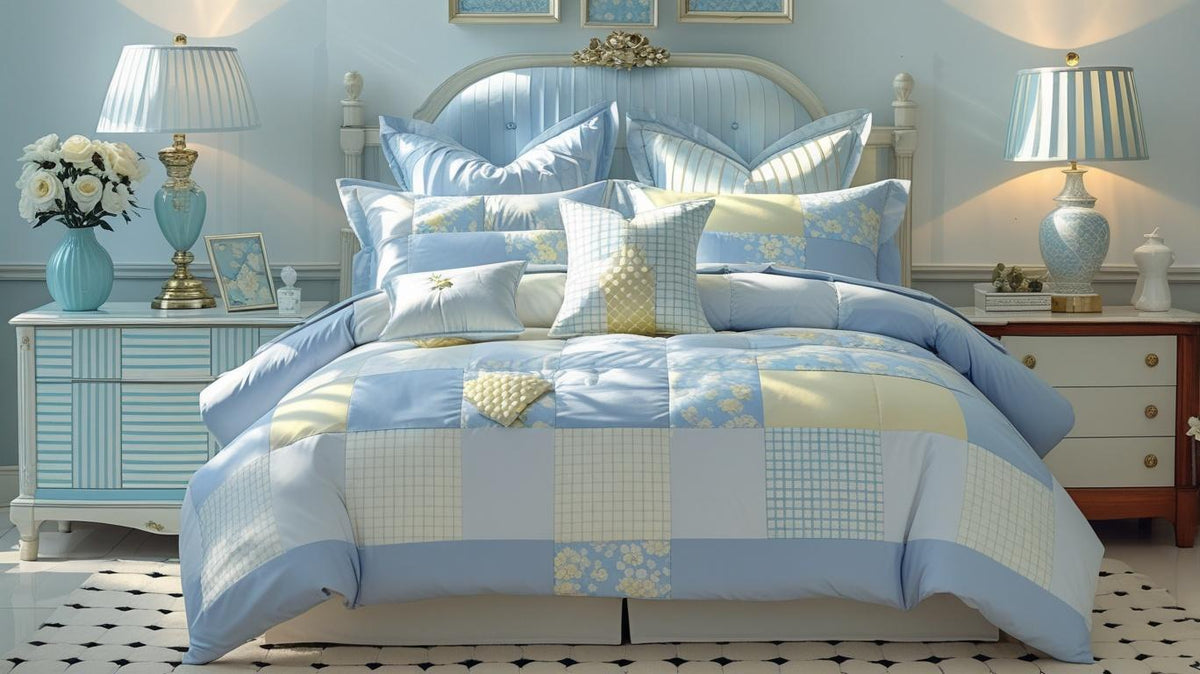 Blue Floral Patchwork Cotton Gauze Duvet Cover Set – Soft Breathable Luxury Bedding