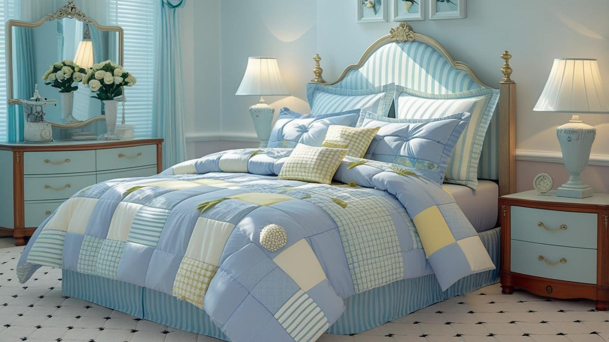Blue Floral Patchwork Cotton Gauze Duvet Cover Set – Soft Breathable Luxury Bedding