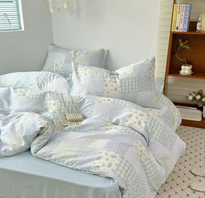 Blue Floral Patchwork Cotton Gauze Duvet Cover Set – Soft Breathable Luxury Bedding