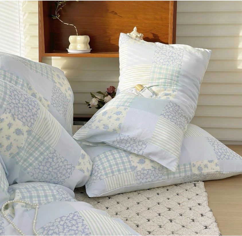 Blue Floral Patchwork Cotton Gauze Duvet Cover Set – Soft Breathable Luxury Bedding