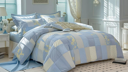Blue Floral Patchwork Cotton Gauze Duvet Cover Set – Soft Breathable Luxury Bedding