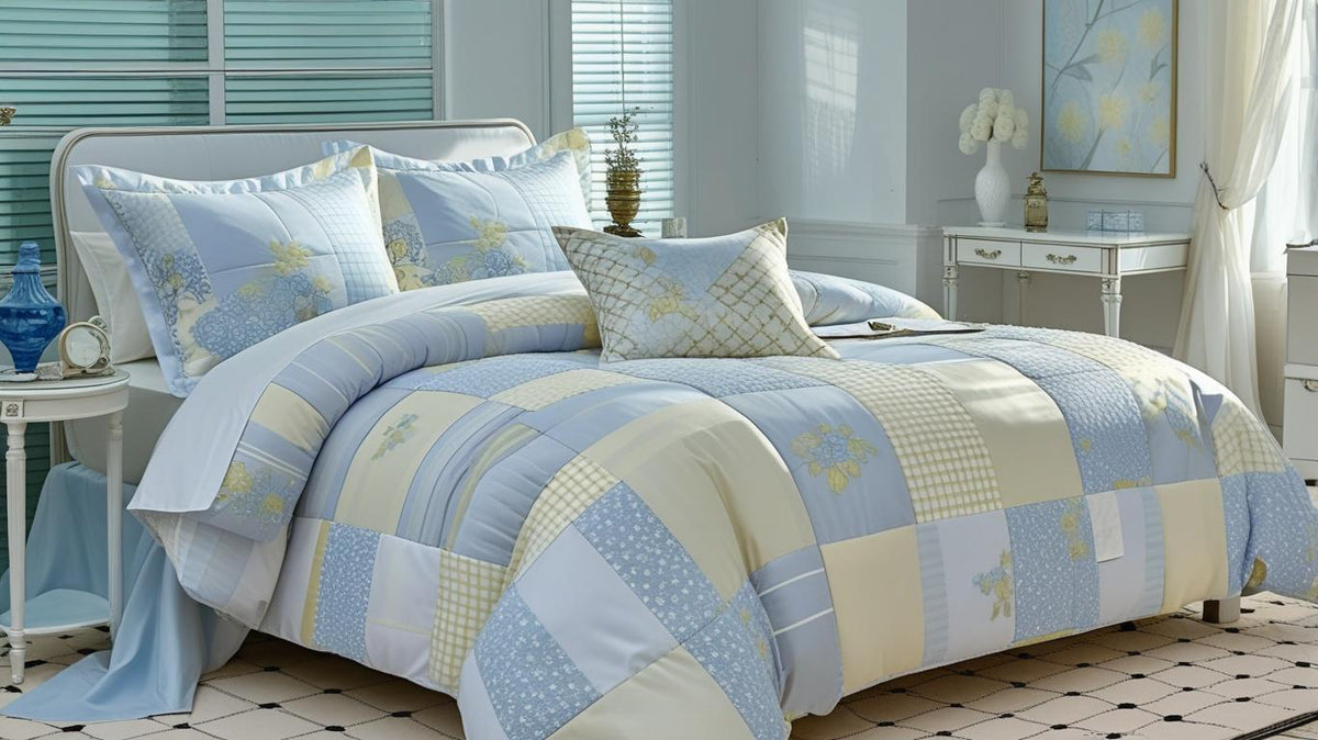 Blue Floral Patchwork Cotton Gauze Duvet Cover Set – Soft Breathable Luxury Bedding