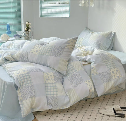 Blue Floral Patchwork Cotton Gauze Duvet Cover Set – Soft Breathable Luxury Bedding