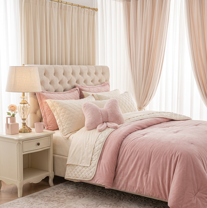 Pink Bow Throw Pillow – Faux Rabbit Fur Bow Cushion for Coquette Aesthetic Bedroom & Sofa Decor