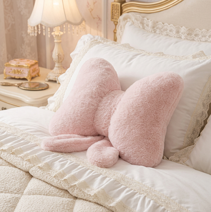 Pink Bow Throw Pillow – Faux Rabbit Fur Bow Cushion for Coquette Aesthetic Bedroom & Sofa Decor