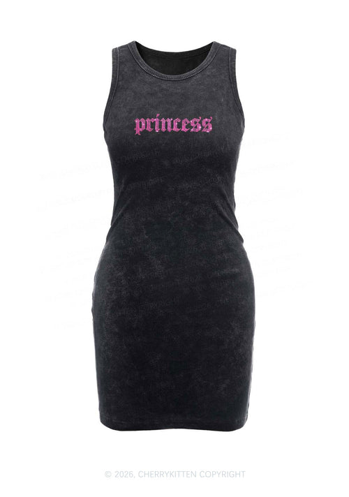 Rhinestone Princess Y2K Washed Tank Dress Cherrykitten